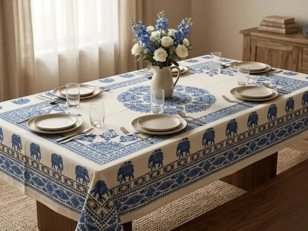 Hand Block Printed Indigo Tablecloth