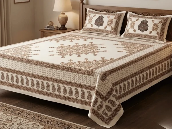 Hand Block Printed Paisley Bedsheet Set