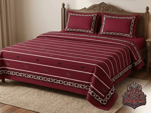 Hand Block Printed Maroon Bedsheet Set