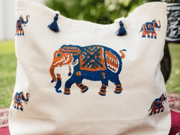 Hand Block Printed Elephant Cushion Cover